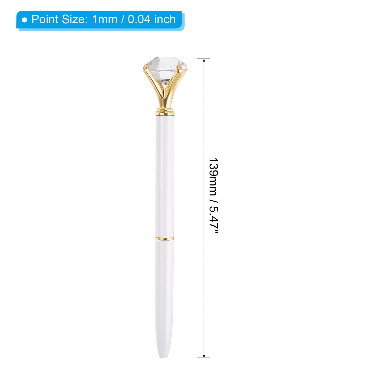 PATIKIL Black Ink Ballpoint Pen, 6 Pack Crystal Diamond Twist Metal Pen 1.0mm Medium Point for Note Taking Journaling Style 1, White - Image 2