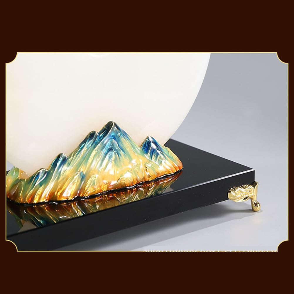 Naturalny dysk Jade Pi z bambusem Cloisonné - chińska dekoracja Feng Shui zapewniająca wzrost i harmonię, ręcznie wykonana emalia z kamieni szlachetnych z kryształową podstawą
