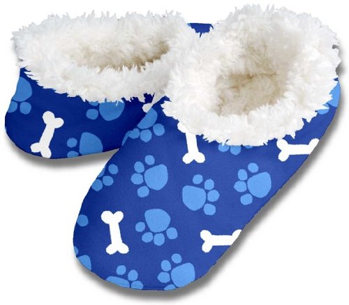 Snoozies! Blue Paws & Bones Women's Sherpa Footcoverings - Medium