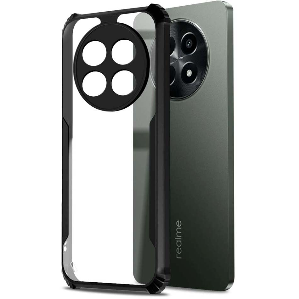 Fashionury Shockproof Crystal Clear Back Cover Case for Realme 12 / Realme 12X / Realme C65 / Narzo 70x | 360 Degree Protection | Transparent Back PC & TPU | Black Bumper Fashionury Shockproof Crystal Clear Back Cover Case for Realme 12 / Realme 12X / Realme C65 / Narzo 70x | 360 Degree Protection | Transparent Back PC & TPU | Black Bumper