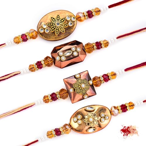 Image of To The Nines Rakhi for Brother with Tilak Material & Greeting Card - Pack of 4 Rakhi