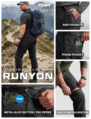 Image of CQR Men's Convertible Cargo Tactical Pants, Water Resistant Outdoor Hiking Pants, Zip Off Lightweight Stretch Work Pants