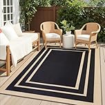 Homaxy Waterproof Outdoor Rug, Anti-slip Reversible UV Resistant Garden Rugs, Easy Cleaning Carpet for Camping, Patio, Beach, Picnic, Backyard - 150 x 240 cm, Black & Beige