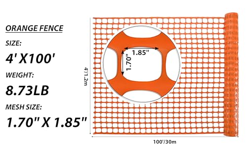 image for PotatoLife Plastic Mesh Fence Safety Fence, 4'x100' Roll with 100 Zip 
