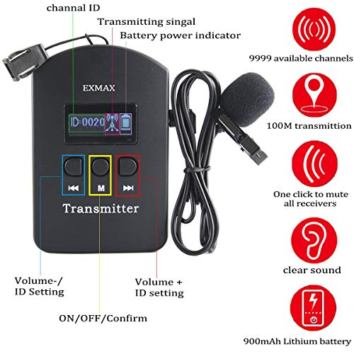 EXMAX EXD-6824 Sistema de guía turística inalámbrico 2.4G con 2 transmisores y 6 receptores para conferencias y traducción simultánea miniatura 6