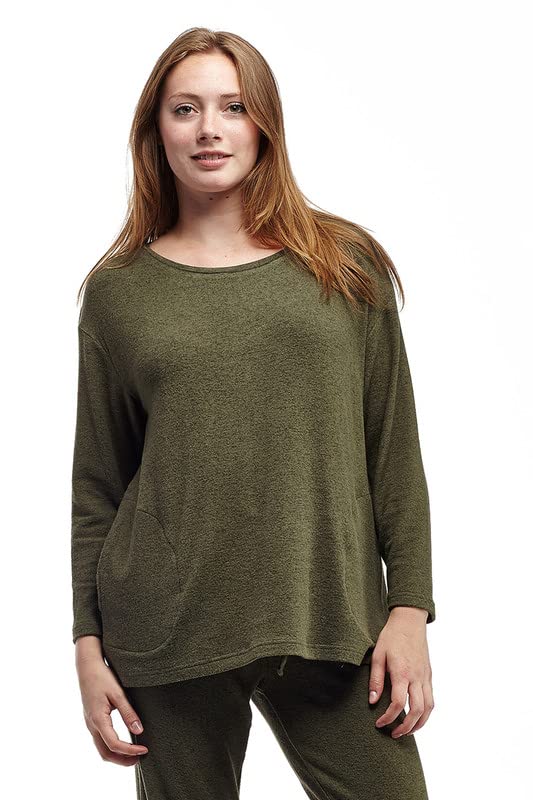 Image of LA CERA Women's Brushed Knit Sweater Top, Long Sleeves, Side Pockets, Round Neck, 80% Rayon, 15% Polyester, 5% Spandex