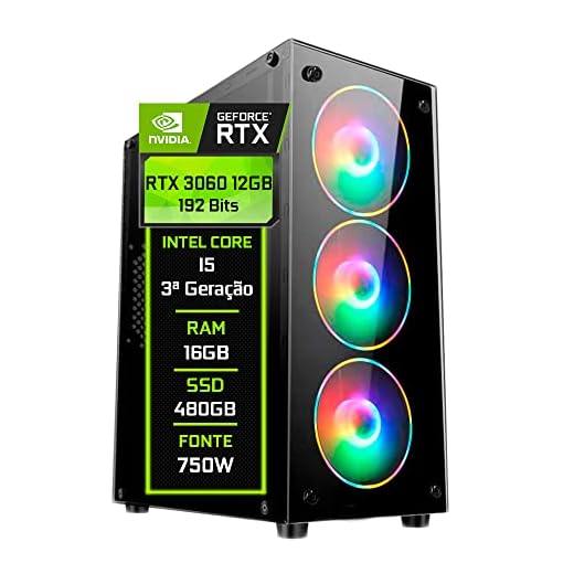 PC Gamer Fácil Intel Core i5 3ª geração 16GB Geforce RTX 3060 12GB SSD 480GB - Fonte 750W