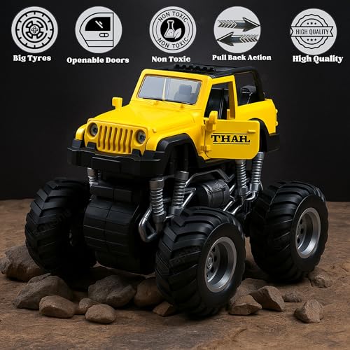 Image of GRAPHENE 1:28 Scale Big White 4x4 Thar Truck OffRoader Jeep Toy Car Realistic Pullback Action Friction Powered with Lights and Sound for Kids Openable Doors Smooth Push and Go Gift for Boys Girls