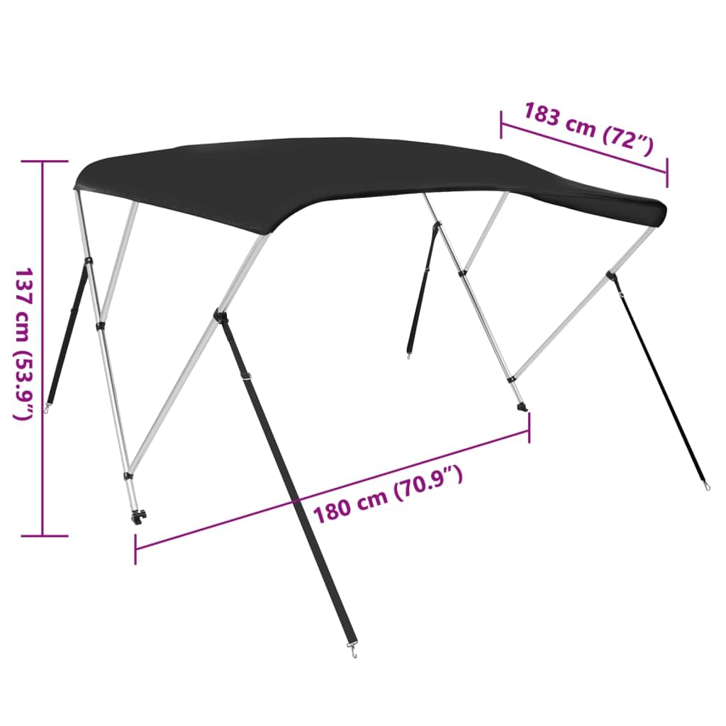 vidaXL Bimini di Prua con Tendalino 3 Archi Nero 183x180x137 cm