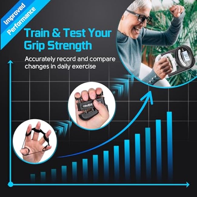 Grip Strength Tester Hand Dynamometer - Grip Strength Trainer Electronic Hand Gripper Strengthener Wrist Exerciser Meter Digital Training Gauge 265 Lbs / 120 Kgs for Sport School Home Use