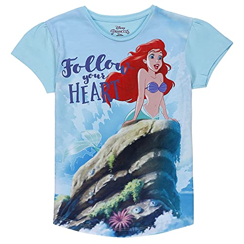 Image of Kidsville Disney Princess Printed Regular Fit Blue Cotton Girl's T-Shirt
