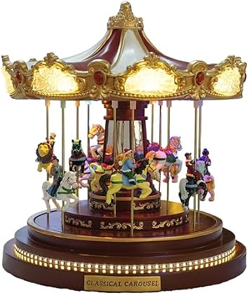 Christmas Music Box, Animated Rotating Carousel Ornament with LED Lights and Bluetooth Connectivity, Festive Decorative for Christmas Atmosphere