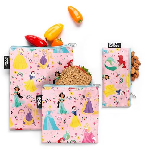 Simple Modern Disney Reusable Snack Bags for Kids | Food Safe, BPA Free, Phthalate Free, Polyester Zip Pouches | Washable & Refillable Sandwich Bag |...