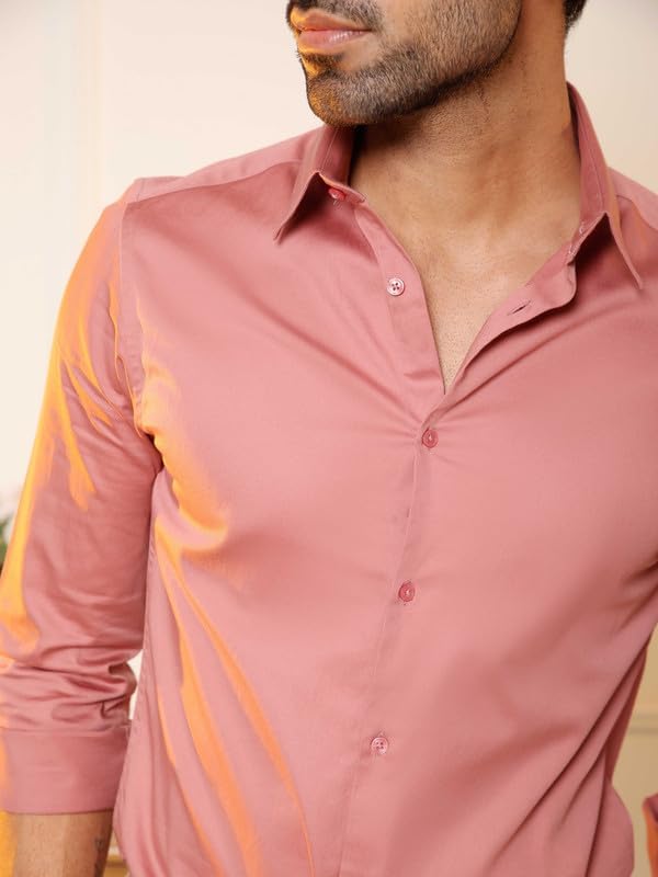 Image of SUBTRACT Men's Slim Fit Solid Spread Collar Cotton Satin Evening Shirt | Stylish Men's Wear Shirt for Office or Party