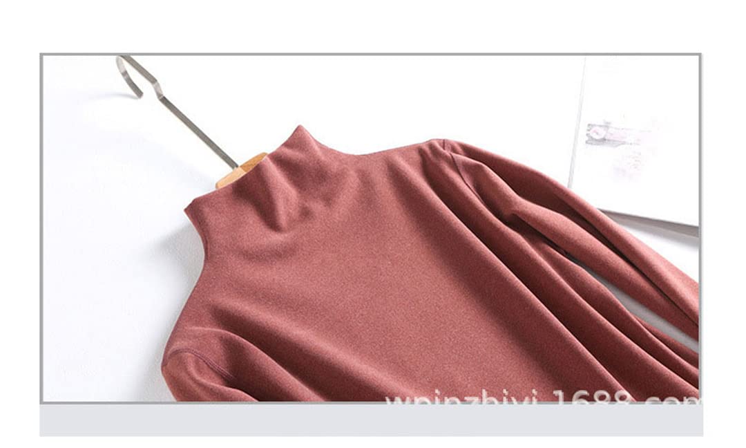Disimlarl Damen Große Größe Hoher Kragen Bequem Velours Thermounterwäsche Set, Rotwein-Set, 48