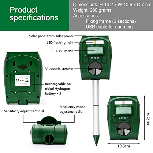 Livoni Cat Repellent Foxes Repellers, Ultrasonic Solar Battery Operated Animal Cat Deterrents Scarer for Gardens, Waterproof Outdoor with Ground - Image 6