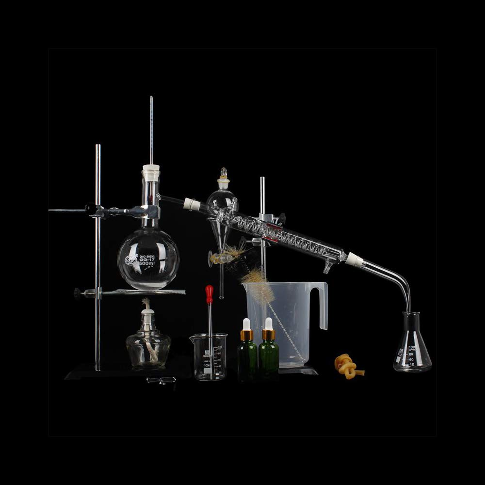 Juego De Unidades De Destilación Cristalería De Laboratorio Ciencia 500ml Destilador Purificación De Rocío Puro Fabricación De Aceites Esenciales Alcohol Filtro De Agua Destilada Equipo De 44pcs Set