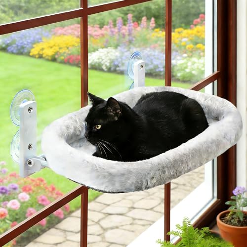 Katzen fensterliege- Faltbare Fenster hängematte für Katzen- Katze fensterbett, 52cm Fenster hängematte Bis zu 40LB Grau [Glühende Sterne Muster] (Grau- Doppelseitig, L- 52CM)