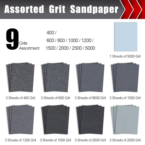 25-Count BOSHCRAFT 9" x 11" Wet/Dry Sandpaper Assortment (400-5000 Grit) - image 2