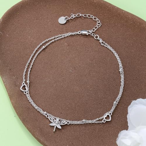 Image of 925 Sterling Silver Layered Ankle Bracelets for Women Jewelry Gifts | 925 Sterling Silver Layered Sea Turtles /Elephant /Wave Anklet Animal Bracelet Summer Ocean Beach Jewelry Gifts for Women
