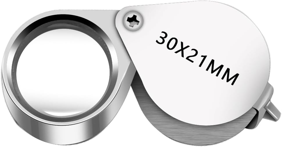Jewelers Loupe Magnifier Pocket Foldable 30x 21mm Jewelry Eye Magnifying Glass Magnifier for Jewelers Gems Diamonds Plants Coins Stamps Antiques and More