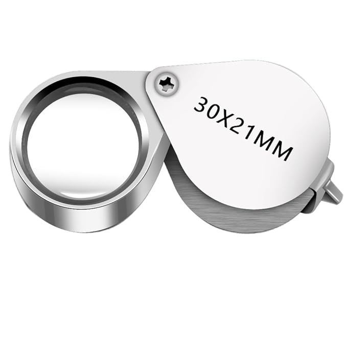 Jewelers Loupe Magnifier Pocket Foldable 30x 21mm Jewelry Eye Magnifying Glass Magnifier for Jewelers Gems Diamonds Plants Coins Stamps Antiques and More