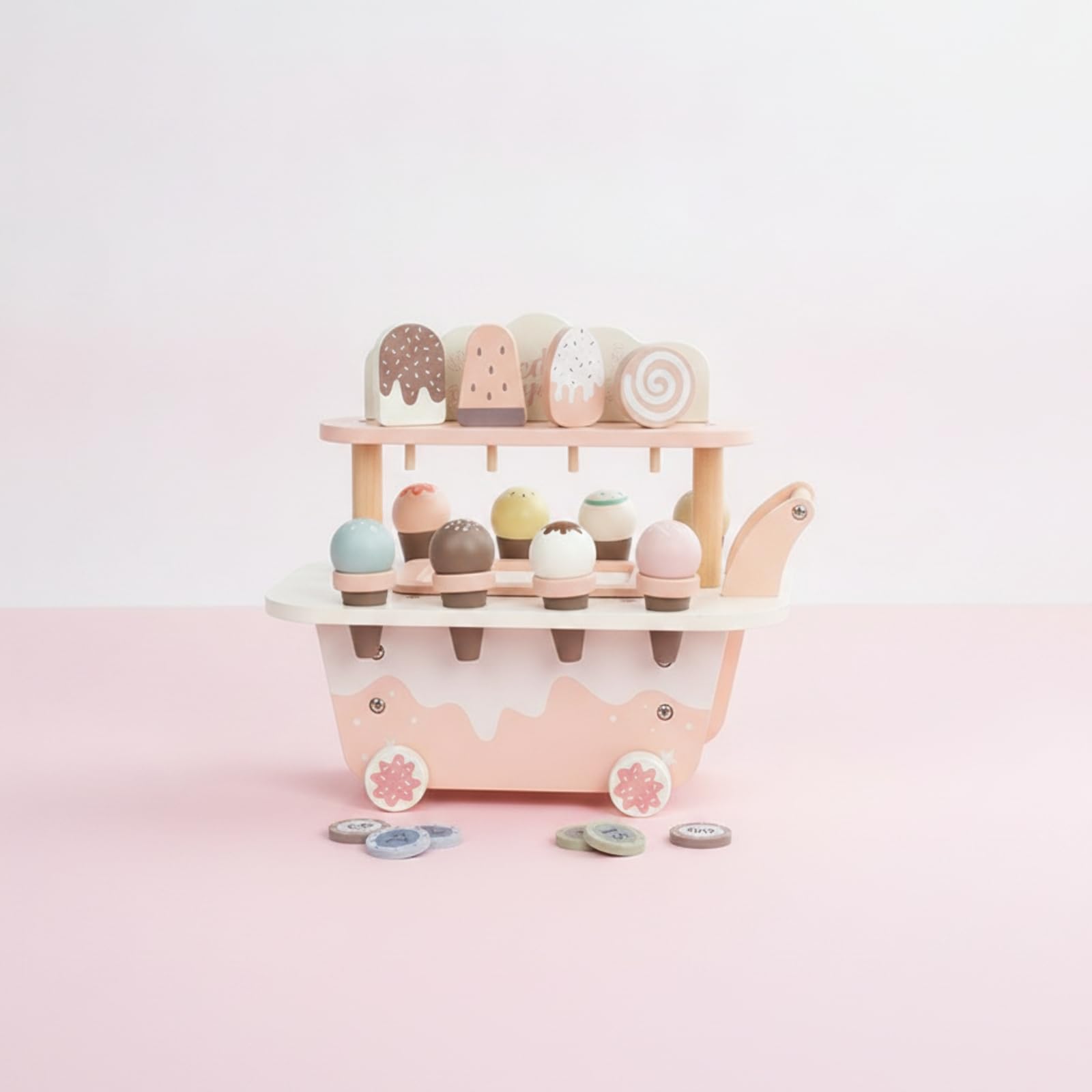 Kinder Spielzeug Eiswagen Holz Kinder Spielfahrzeug Spielset Verkaufsstand Rollenspiel mit Motorikfördernden Aktivitäten Und Teilen für Lernumgebung Vorschule Kinderzimmer