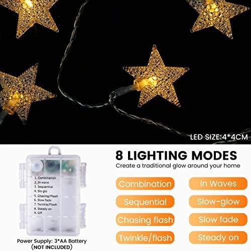 GARITE Star Fairy Lights Battery Operated, 6M/19.7ft 40Leds Battery Fairy Lights, 8 Modes Fairy Lights for Bedroom, Wedding, Birthday Party, Indoor and Outdoor