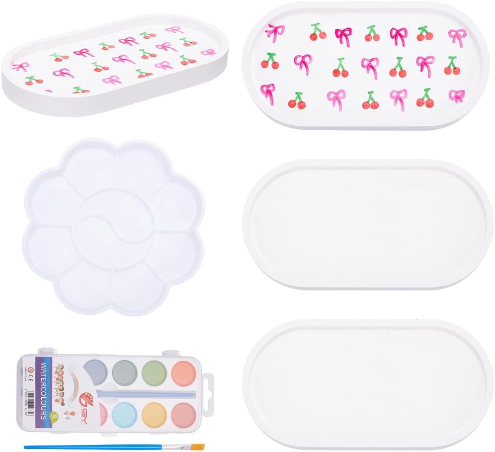 WEBEEDY 2 Sets Oval Ceramic Plates Painting Kit Paint Your Own Ceramics Jewelry Dish Tray, Paintable Porcelain Plates Ready to Paint Art Craft Kit for Home Decor, Ring Dish, Creative Gift