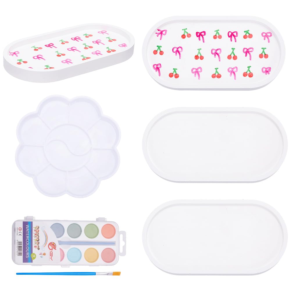 WEBEEDY 2 Sets Oval Ceramic Plates Painting kit Paint Your Own Ceramics Jewelry Dish Tray, Paintable Porcelain Plates Ready to Paint Art and Craft Kit for Home Decor, Ring Dish, Creative Gift