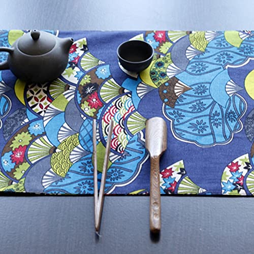 Chemin de table bleu en forme d'éventail, nappe haut de gamme
