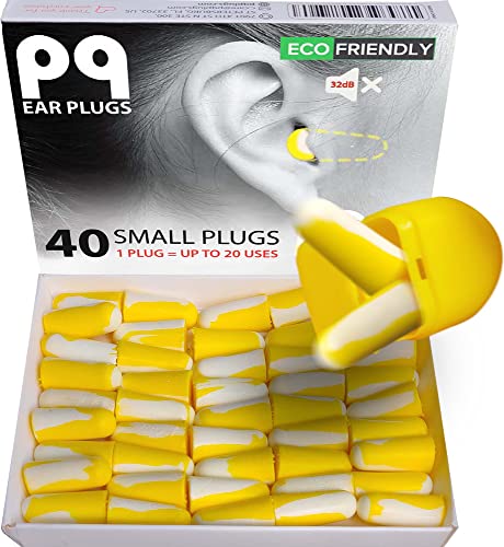 New Arrivals PQ Small Ear Plugs for Sleep - 40 Small Foam Earplugs for Sleeping for Small Ear Canals! Noise Cancelling 32 dB, Sound Blocking, Premium Soft Earplugs for Women and Men, Ear Plugs to Block Snoring