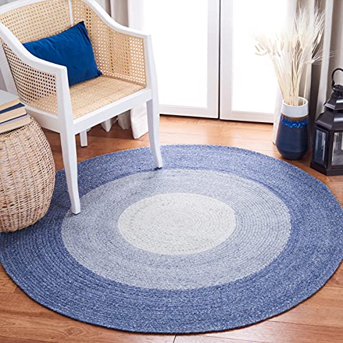 SAFAVIEH Braided Collection 10' Round Blue/Ivory BRD802M Handmade Country Cottage Reversible Entryway Foyer Living Room Bedroom Kitchen Area Rug
