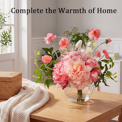 AMORISE Peonies Artificial Flowers in Vase, Pink Artificial Flowers with Faux Water, Silk Peonies Flowers Arrangements Indoor Realistic Fake Flowers for Table, Wedding, Party, Home Decor — view 4