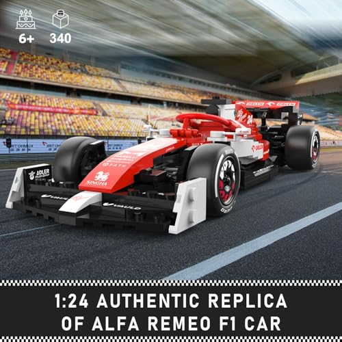 Image of 1:24 Racing Car Model Building Kit for Alfa Remeo F1 C42, Formula 1 Collectible Construction Set with 340 Pcs Bricks, Wide Gear, Brithday Gift for Adult, Red
