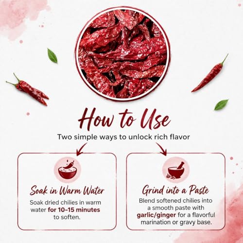 Image of Premium Kashmiri Red Chilli Whole Natural Dry | Lal Mirch Sabut | Sun-Dried, Rich Color & Aroma | Indian Cooking Spice | Herb | 200g