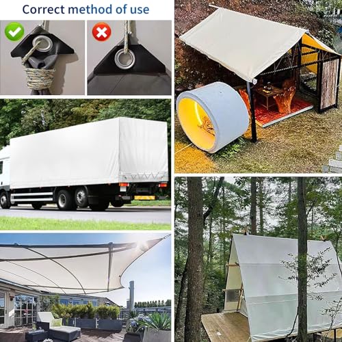 Hochwertige, wasserdichte Plane aus Segeltuch, 1,6 x 3 m, weiß, mit Metallösen. Strapazierfähige Outdoor-Abdeckung, individuell anpassbare Größe zum Schutz von Campingausrüstung un