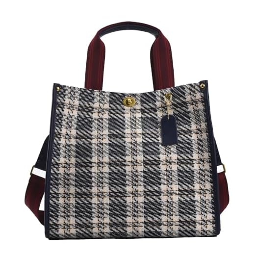 UBozeuiv Bolsa de mão com design xadrez elegante, bolsa feminina de grande capacidade, bolsa de ombro, bolsa transversal ou bolsa de mão., Azul, Large