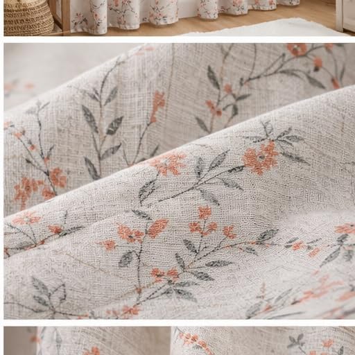 Image of THE LINEN COMPANY Cotton Sheer Printed Curtain for Window Bedroom and Living Roonm Home dcor Set of 2 (06 Feet,Coral Leaf)