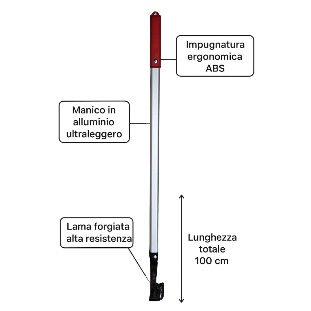 Vanghetto per Tartufi 100 cm | Manico in Alluminio Leggero, Lama Forgiata Alta Resistenza, Impugnatura Antiscivolo in ABS | Strumento Trifolatura Professionale Ergonomico (Bandiera)