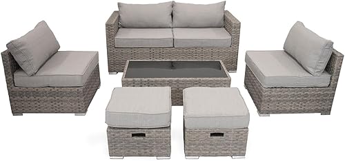 Blue Sky Outdoor Living Blue Sky Sheffield - Juego de conversación de aluminio de 6 piezas, muebles de mimbre de resina para todo tipo de clima,