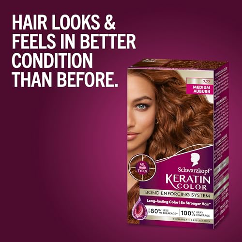 Schwarzkopf Keratin Permanent Hair Dye Cream, 7.7 Medium Auburn, Professional Quality Color for Up to 100% Gray Coverage, Bond Enforcing System - Thumbnail 5