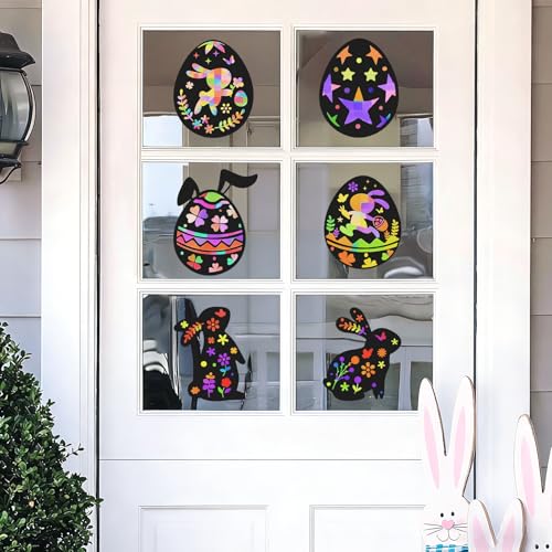 SPERMUOY Ostern fensterbilder Bastelset,12 Stück Fensterbilder Ostern Kinder Ostereier Bastelset Osterhasen Fensteraufkleber,Fensterbild für Kinder Oster Geschenk