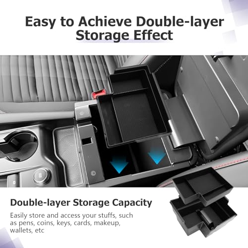 Image of LUWU Upgrade 2025 2026 Explorer Center Console Organizer Compatible with Ford Explorer 2025 2026 Accessories Armrest Console Storage Box Insert Tray ABS Material Black Coin Container, 2-Pack Black