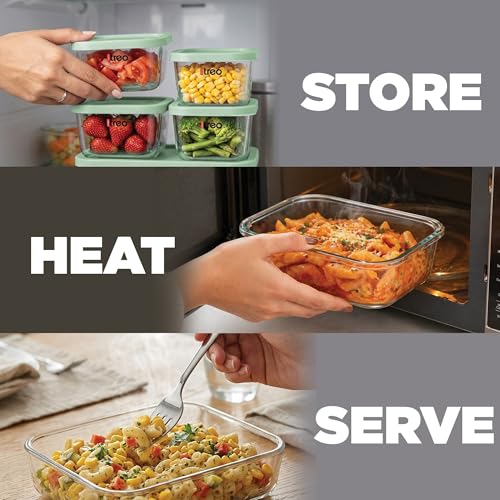 Image of Treo By Milton Nutri Borosilicate Glass Containers for Fridge Storage Set of 6 (2 x 310ml, 2 x 520ml, 1 x 750ml, 1 x 1200ml) I Stackable Glass Container with Lid, Microwave & Dishwasher Safe, Green