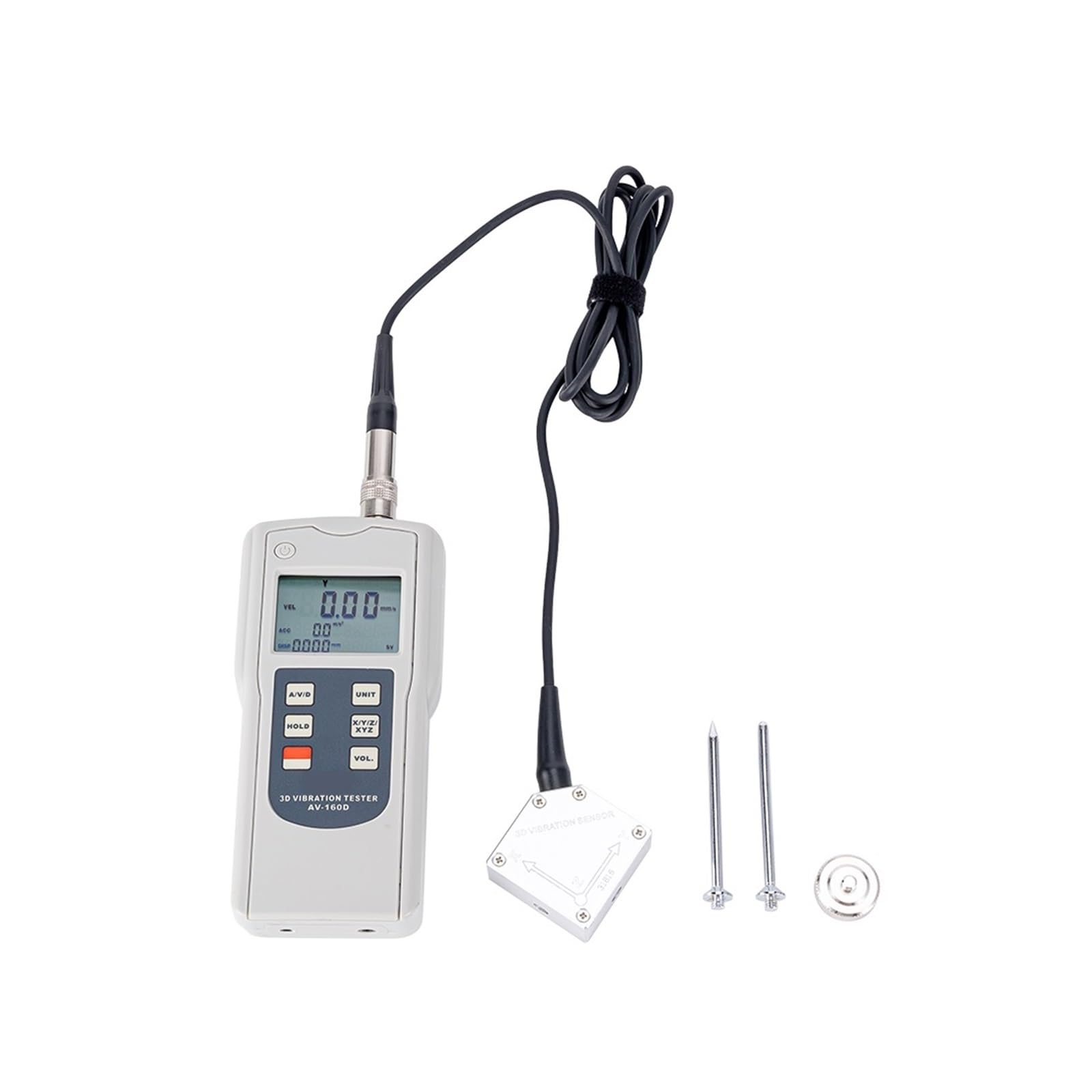Medidor de vibraciones, Medidor de vibración triaxial digital 3D AV-160D Probador Vibrómetro movimiento mecánico 10 Hz ~ 1 K Sensor piezoeléctrico