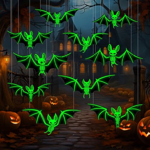 Cadimus Decorazione Pipistrello di Halloween, 10 Pezzi Pipistrello di Halloween, Pipistrelli in PVC Impermeabili,Pipistrello di Halloween da Appendere per Giardino, Parete, Finestra, corridoio