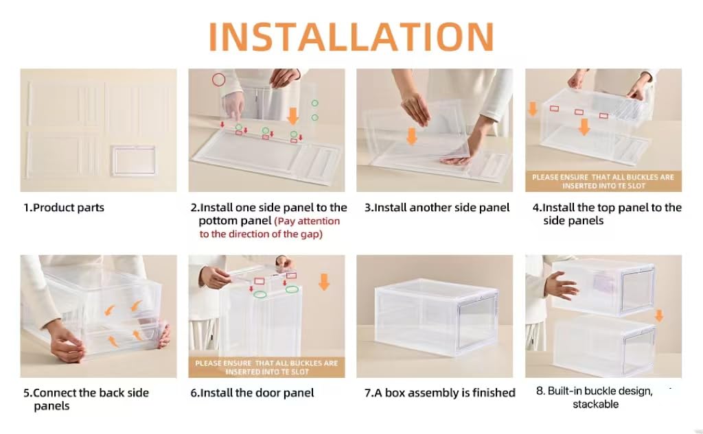 Cajas grandes de plástico transparente apilables, caja de zapatos con puerta transparente, contenedores de zapatos para exhibición de tenis, se adapta hasta la talla 12 de EE. UU. (transparente