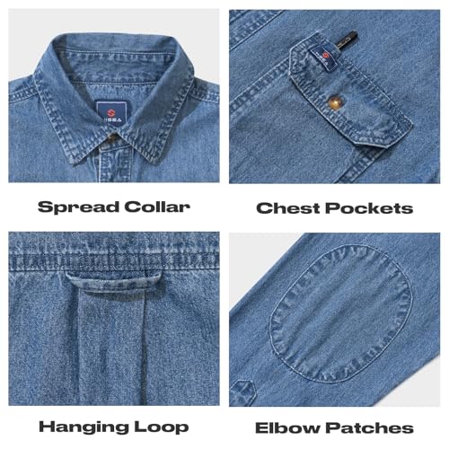 HISEA Mens Denim Shirt Long Sleeve Jean Work Shirts Regular Fit Button Down Shirts with Pockets3