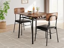 IDEALHOUSE 3-Piece Dining Table Set for 2 with Storage Rack&comma; Wood Kitchen Table with Upholstered Chairs Set of 2&comma; Small Square Table Set with Metal Legs Support&comma; for Dining Room&comma;Living Room